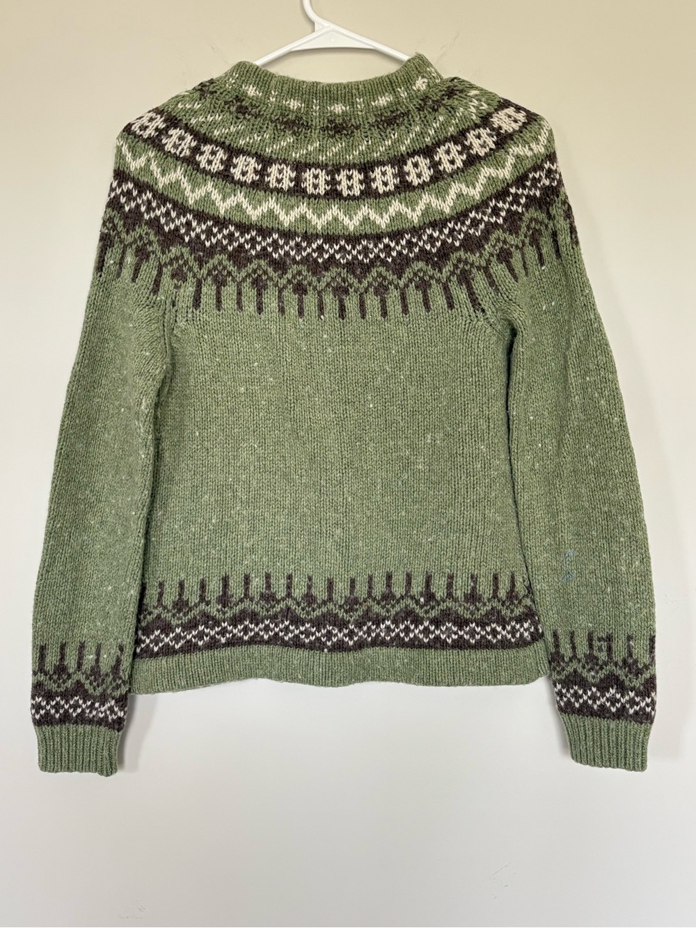 Cambridge Dry Goods Nordic Fair Isle Cardigan Sweater Green Wool Blend Sz M - Picture 4 of 7